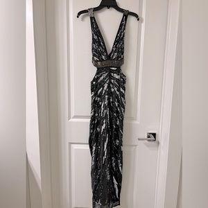 Dark grey dress with silver sequins and beads